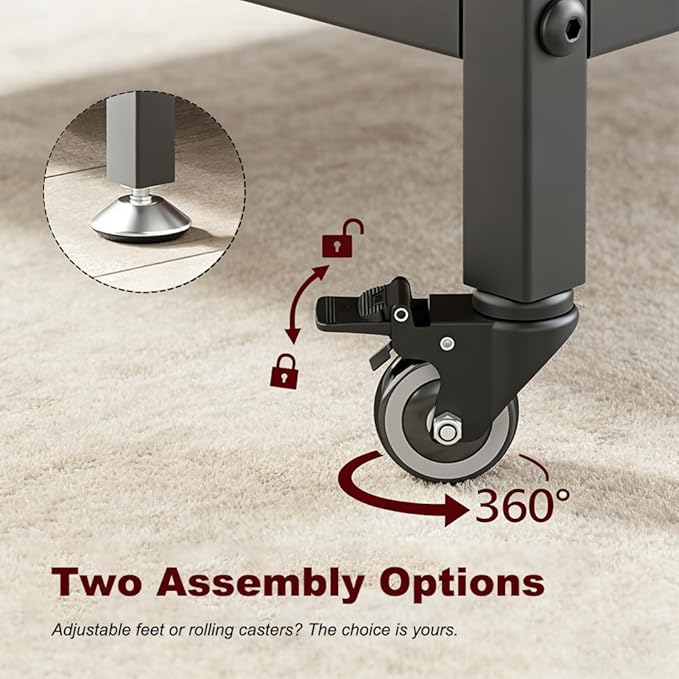 KaKaBB 3-Tier Rolling Printer Stand with Adjustable Storage Shelf, Large Mobile Office Cart with Locking Wheels, Printer Table for Home Office, 23.6 x 18.9 x 30 Inches (Black)