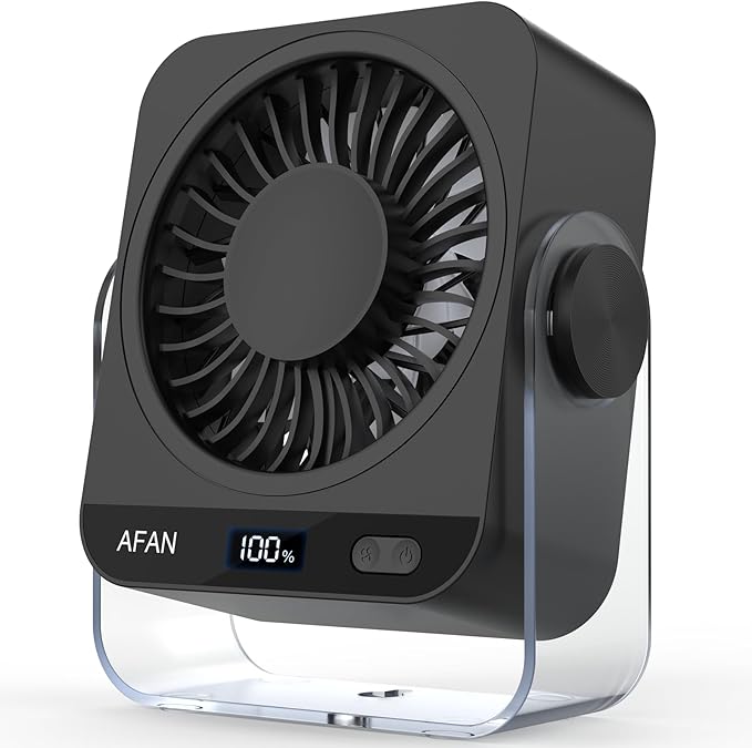 Small Desk Fan Quiet: Rechargeable 5000mAh Battery Powered, 199 Speeds Strong Wind, 120° Tilt Adjustable, 6.6" Portable Desktop Fan for Bedside Sleeping Camping Home Office Travel, Black