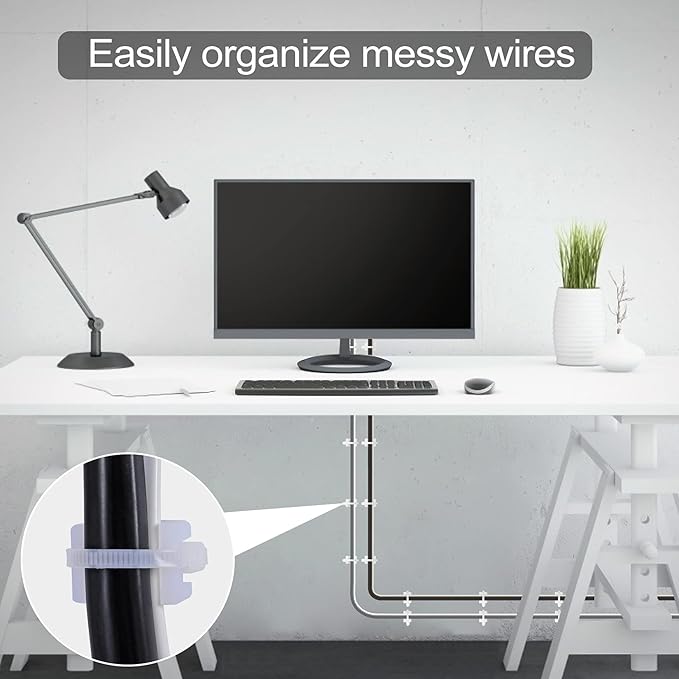 100 Pcs Cable Zip Tie Saddle Type Mounts Base with 100 Pcs 8" Cable Ties and 100 Pcs Tapping Screw, Wire Cable Clips Organizer Holders Clamps White