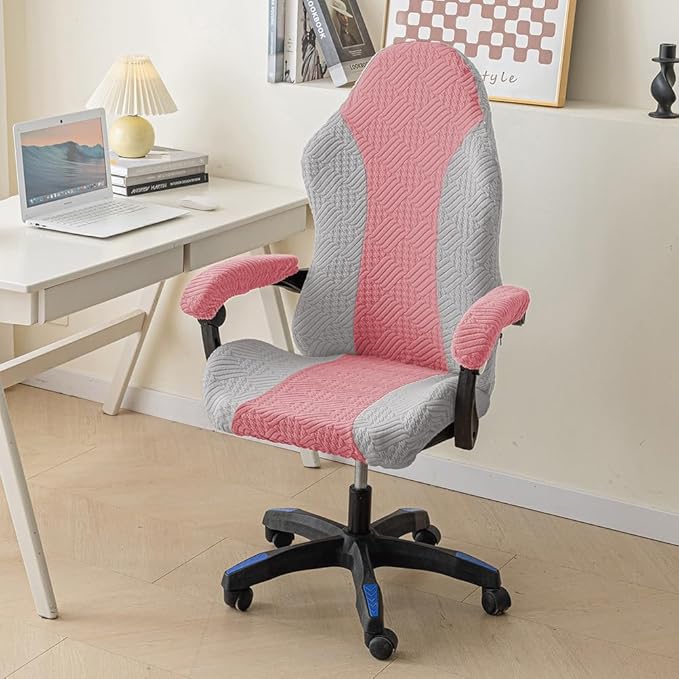 Gaming Chair Cover - Stretchable Machine Washable Fabric Computer Chair Seat Slipcovers Fits Most Office/PC Chairs & Racing Style Seats (NO Chair),Pink b