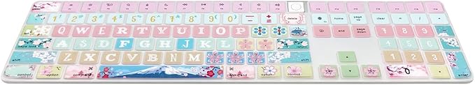 Keyboard Cover Skin for 2021 New Apple iMac Magic Keyboard (Model: A2520) with Numeric Keypad and Touch ID, Cute Printing Silicone Keyboard Protector, Sakura