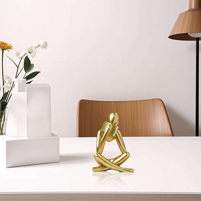 UTTCMK Bookshelf Decor Reading Statue - Abstract Art Thinker Sculpture Bookend for Shelves Aesthetic, Modern Home Decoration Figurine for Living Room Office Shelf Desk Coffee Table Decor(Gold Right)