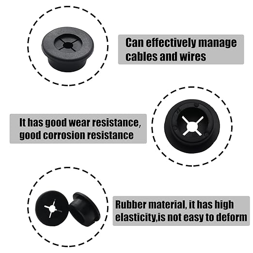6 Pcs 22mm / 7/8 Inch Black Cable Cord Grommets, Rubber Desk Grommets for Table Computer Desk Wire Organizer TV Console and Other Furnitures Cover