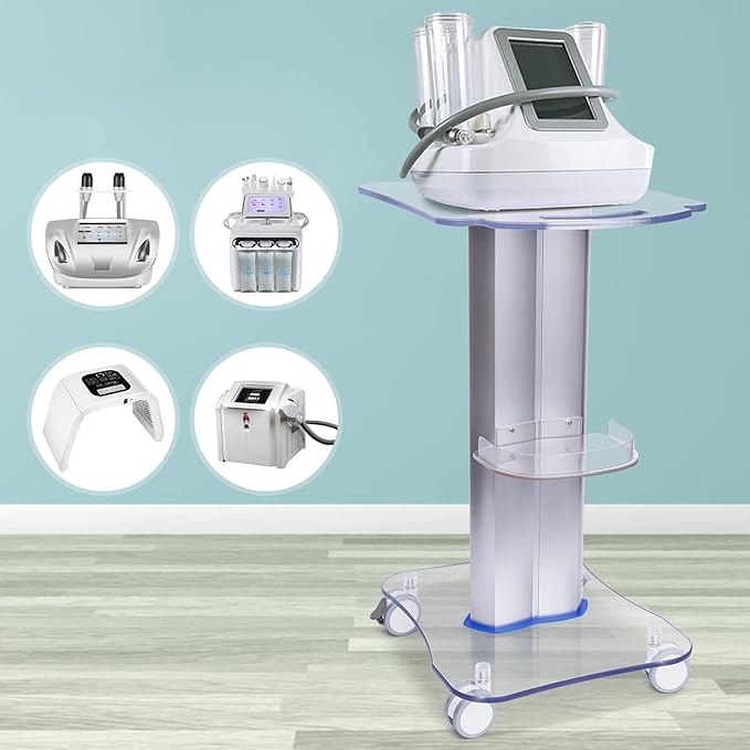 Beauty Salon Trolley Cart with Wheels, 3 Tier Esthetician Trolley Cart with Handle and Tray, Acrylic Salon Spa Rolling Stand Mobile Cart, Pedestal Cart Work Salon Station for Beauty Instrument Storage
