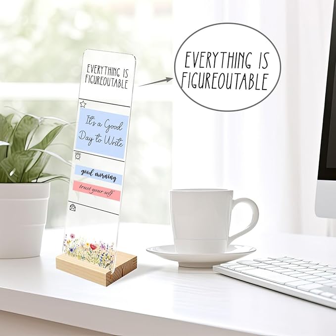 Sticky Notes Monitor Memo Board with Removable Wooden Base Everything is Figureoutable Inspirational Quote Message Board Portable Sticky Note Holder with 200 Sheets Sticky Office Desk Decor and Gift