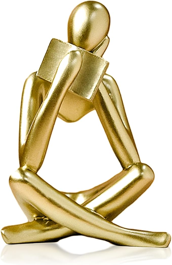 UTTCMK Bookshelf Decor Reading Statue - Abstract Art Thinker Sculpture Bookend for Shelves Aesthetic, Modern Home Decoration Figurine for Living Room Office Shelf Desk Coffee Table Decor(Gold Right)