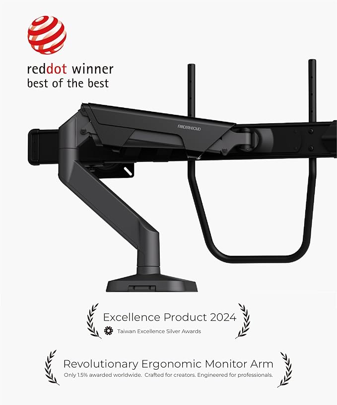 Modernsolid Dual Monitor Arm Desk Mount with Gas Spring, Fits 17–32 inches Screens up to 33 lbs, VESA 75x75/100x100, Crossbar Handle for Easy Adjustment, Black
