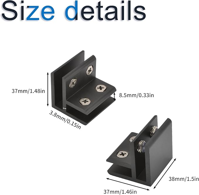 INCREWAY 4 Pcs Adjustable 90 Degrees Glass Clips Aluminum Alloy Shelf Support Bracket, Glass Holder Connector for 5-8mm Thick, Black
