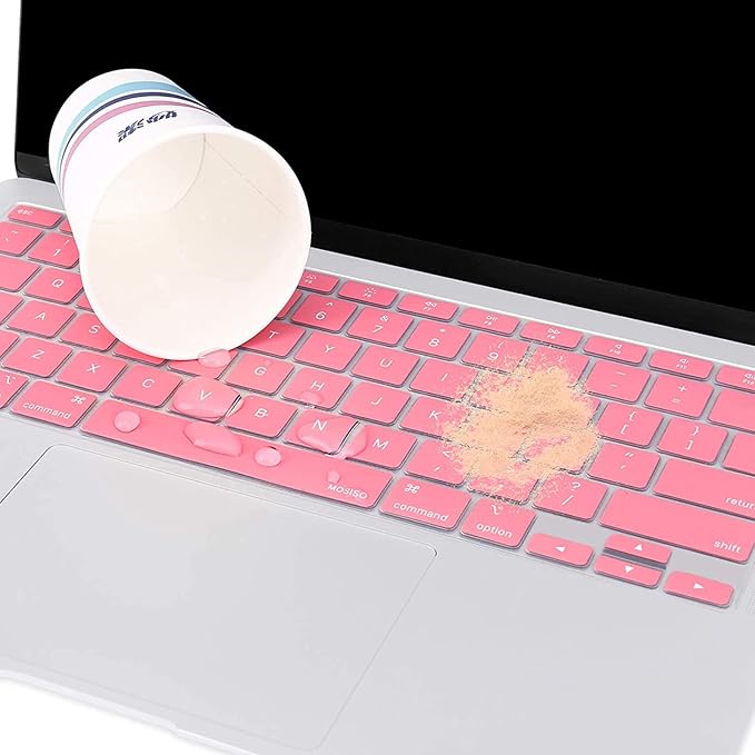 MOSISO Keyboard Cover Compatible with MacBook Air 13 inch 2022 2021 2020 Release A2337 M1 A2179 Retina Display with Touch ID Backlit Magic Keyboard, Waterproof Protective Silicone Skin, Pink