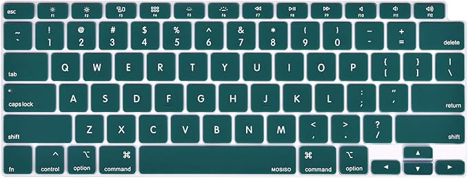 MOSISO Keyboard Cover Compatible with MacBook Air 13 inch 2022 2021 2020 Release A2337 M1 A2179 Retina Display with Touch ID Backlit Magic Keyboard, Waterproof Protective Silicone Skin, Deep Teal