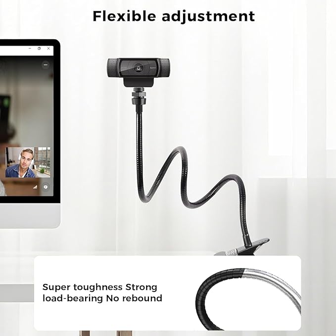 LenTok Webcam Stand Phone Mount for Desk, Gooseneck Desktop Tripod & Tabletop Phone Holder with Clamp & 1/4" Thread, Compatible with Action Camera GoPro C922 C930e C920S C920 615 C960 C920x Brio