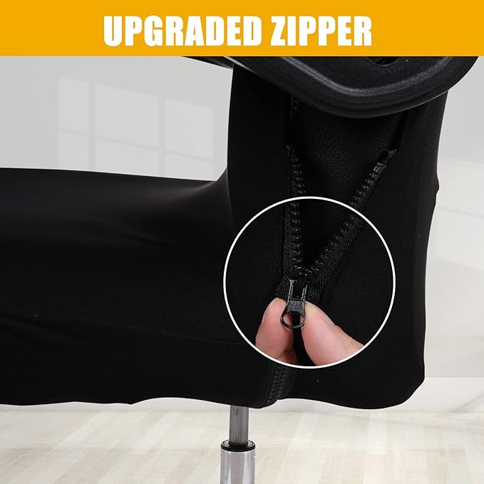 Smiry Stretch Printed Computer Office Chair Cover with Armrest Covers, Soft Fit Universal Removable Washable Desk Rotating Chair Slipcovers, Anti-Dust Spandex Protector with Zipper, Black