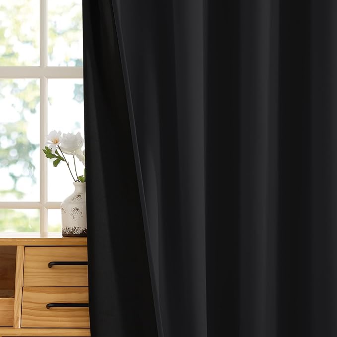 RYB HOME Black 100% Blackout Curtains for Bedroom, Wide Thermal Insulated Privacy Curtains for Sliding Glass Doors/Patio Door/Living Room/Open Closet, Room Divider Panel, W70 x L84, 1 Panel