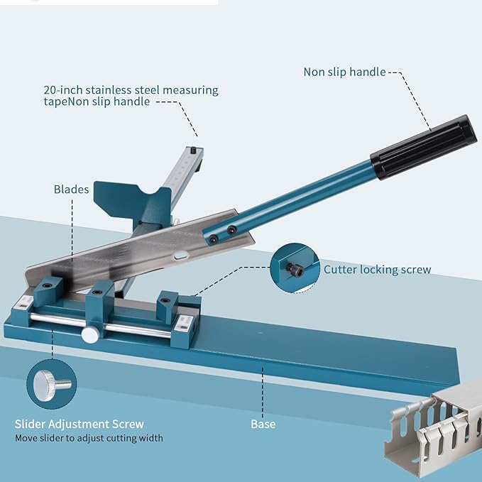 Cable Tray Cutting Tool PVC Cable Tray Cutter with Ruler, suitable for open-type plastic cable trays and covers, 45°/90° PVC Cable Tray Cutter Manual Guide Rail Cutter