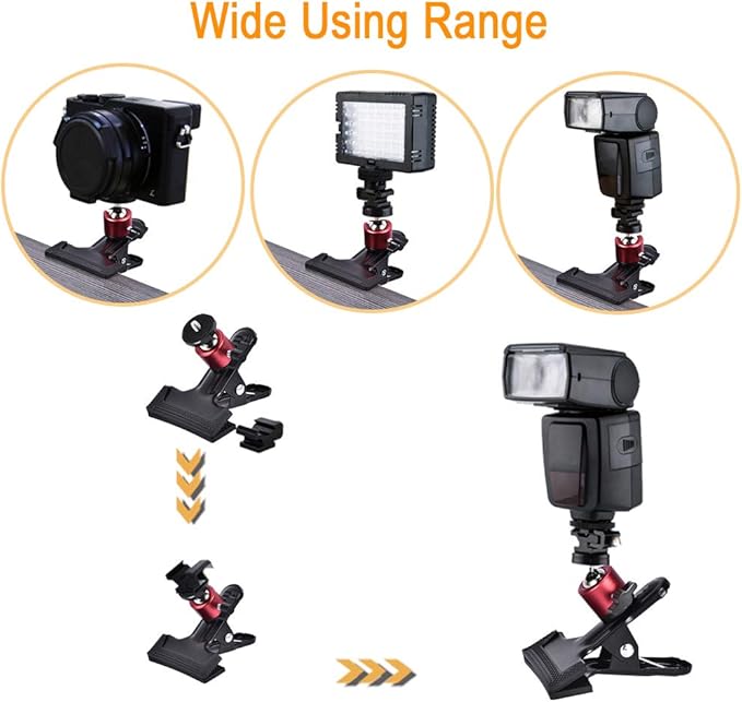 UTEBIT Tripod Camera Clip Clamp with 360 Degree Swivel Mini Ball Head 2 Pack Clip Camera Mount Photography Accessories 1/4'' Screw Black Spring Clamp for DSLR Video Photoshoot Studio