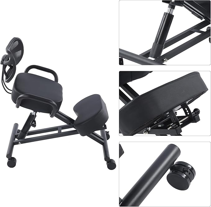 Ejoyous Kneeling Chair, Pneumatic Posture Correcting Knee Stool with Cushion Height Adjustable Rolling Orthopaedic Desk Stool for Banking Meeting Room Office Home Reception