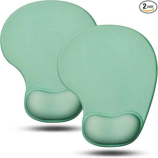 JIKIOU Mouse Pad, 2 Pack Ergonomic Mouse Pads with Comfortable Gel Wrist Rest Support and Smooth Cloth, Non-Slip PU Base for Easy Typing Pain Relief Durable and Easy to Clean Small Pastel Green