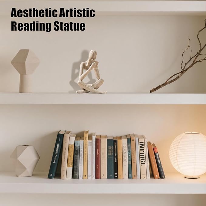 UTTCMK Bookshelf Decor Reading Statue - Abstract Art Thinker Sculpture Bookend for Shelves Aesthetic, Modern Home Decoration Figurine for Living Room Office Shelf Desk Coffee Table Decor(Beige Right)