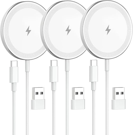 3-Pack 15W Magnetic Wireless Charger: Qi2 Fast Charging Pad for iPhone Air 17 16 15 14 13 12 Pro Max, Samsung Galaxy S26 S25, Google Pixel 10, AirPods-Slim Portable for Desk Bedside Travel-White