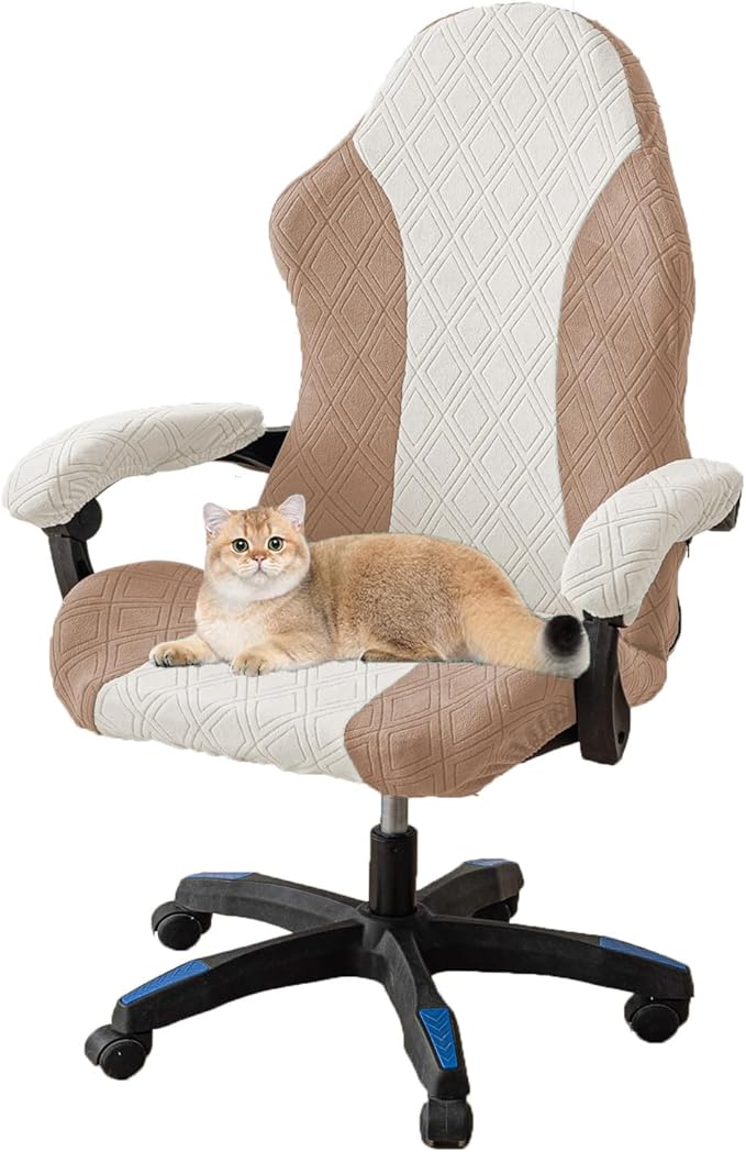 Gaming Chair Cover Stretchable Machine Washable Fabric Computer Chair Seat Slipcover with Armrest for Office/PC Chairs & Racing Style Seats,Khaki