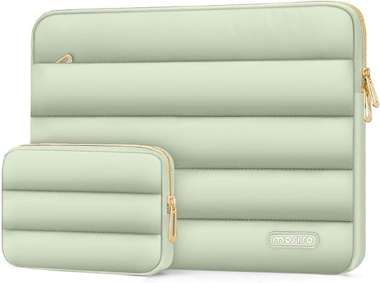 MOSISO Laptop Case 13.3 inch,13-13.3 inch Puffy Laptop Sleeve Compatible with MacBook Air 13.6 M5 M4 M3 M2 M1/Neo/Pro 13/14,HP Dell ASUS Lenovo,Polyester Horizontal Bag with Small Case, Sage Green