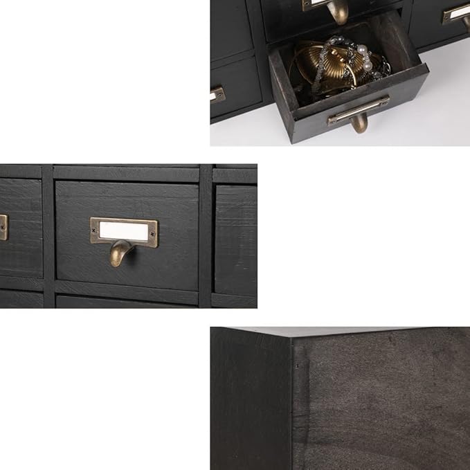 16 Drawers Apothecary Cabinet with Drawers Tabletop Apothecary Chests and Cabinets Library Card Catalog Cabinet Herb Storage Box Wooden Desk Drawer Organizer Medicine Vintage Furniture(BLACK)