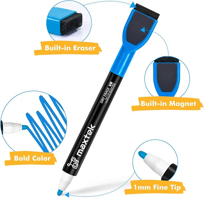 maxtek 36 Count Magnetic Dry Erase Markers, Fine Tip, 12 Colors, Low Odor Whiteboard Markers with Built-in Eraser