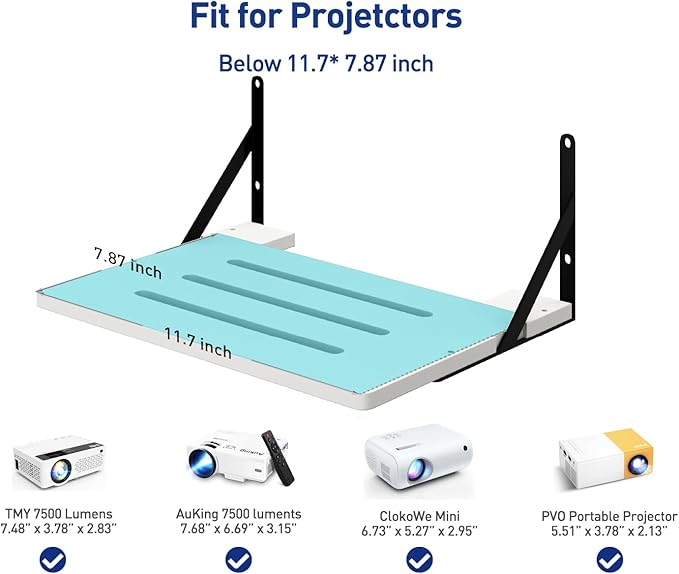 Black White Small Mini Projector Shelf for Wall, Cable Box / Router Shelf,Floating Projector Mount, Holder Stand Accessories
