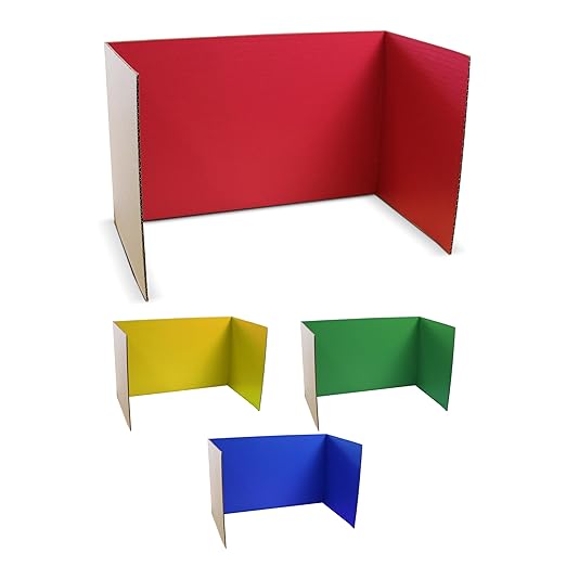 Flipside Products 18”x 48” Assorted Color Study Carrel, Red, Green, Blue, Yellow Privacy Boards, Student Privacy and Focus Booth for The Classroom, Desk Divider Cubby for Tests, Made in USA - 12 Pack