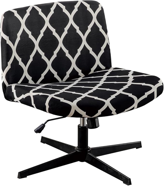 Armless Chair Slipcover Stretch Criss Cross Chair Cover, Mid Back Wide Seat Accent Chair Covers,Modern Vanity Chair Cover for Office Desk (Black Grid)