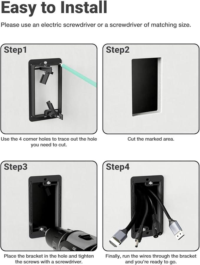 12 Pack Low Voltage Mounting Bracket 1 Gang for Ethernet Wall Plate, Low Voltage Box for Telephone Cord, Network Cable, Hdmi Cable, Coax Cable, and Speaker Wire, Black