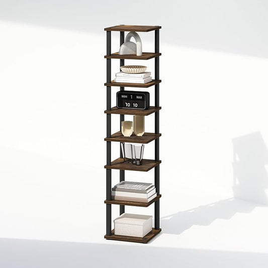 Furinno Turn-N-Tube Corner Shelf, 8-Tier Display Rack, Vertical Corner Storage Rack, Space Saving Organization and Storage, Entryway, Living Room, Closet, Amber Pine