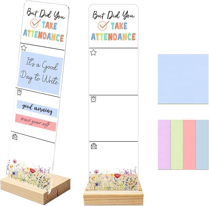 Sticky Notes Monitor Memo Board with Removable Wooden Base But Did You Take Attendance Funny Quote Message Board Portable Sticky Note Holder with 200 Sheets Sticky Notes Classroom Office Desk Decor