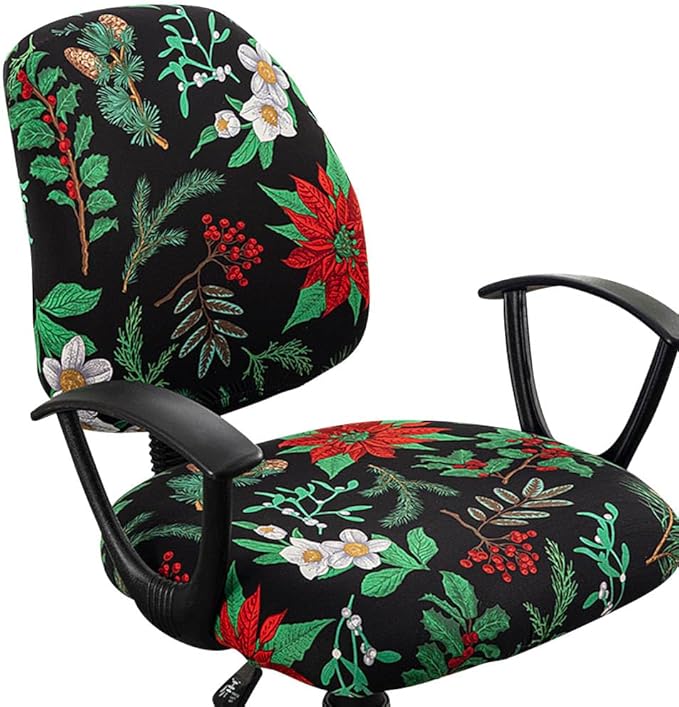 VIOKKO Office Chair Cover Stretchable Computer Desk Chair Seat Covers 2 Piece Waterproof Swivel Chair Protective Slipcover (Christmas Flower)
