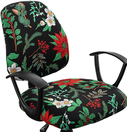 VIOKKO Office Chair Cover Stretchable Computer Desk Chair Seat Covers 2 Piece Waterproof Swivel Chair Protective Slipcover (Christmas Flower)