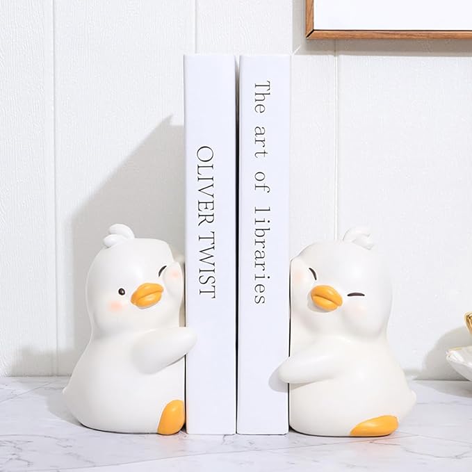 Cute Hug Ducks Decorative Bookends, Unique Book Ends to Hold Books Creative Resin Book Holder Stopper for Home Office Desk Bookshelf Decoration