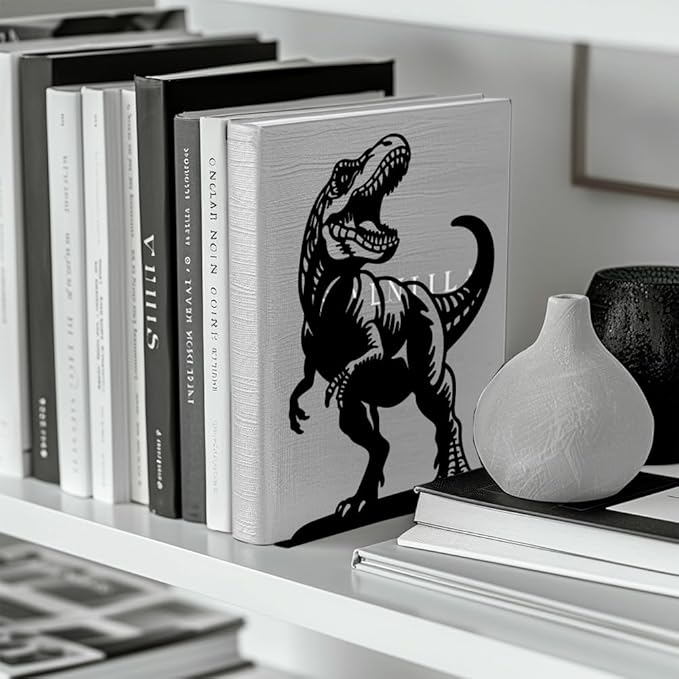Peacoblue Metal Bookends for Shelves, Modern Decorative Heavy Duty Study Book Ends Stoppers for Office, Desk, Shelf, Room 5.3"x4.3"x7.9" Cast Iron Simple Tall Bookends 1 Pair (Tyrannosaurus Rex)