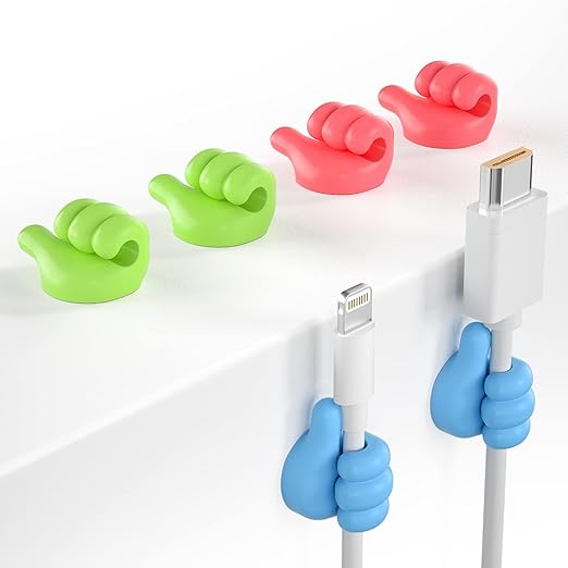 iToleeve 12 Pack Funny Thumb Cable Clips, Cord Holder Organizer & Keeper for Desk, Adhesive Phone Charger Cable Management for Nightstand, Office, Home, Car