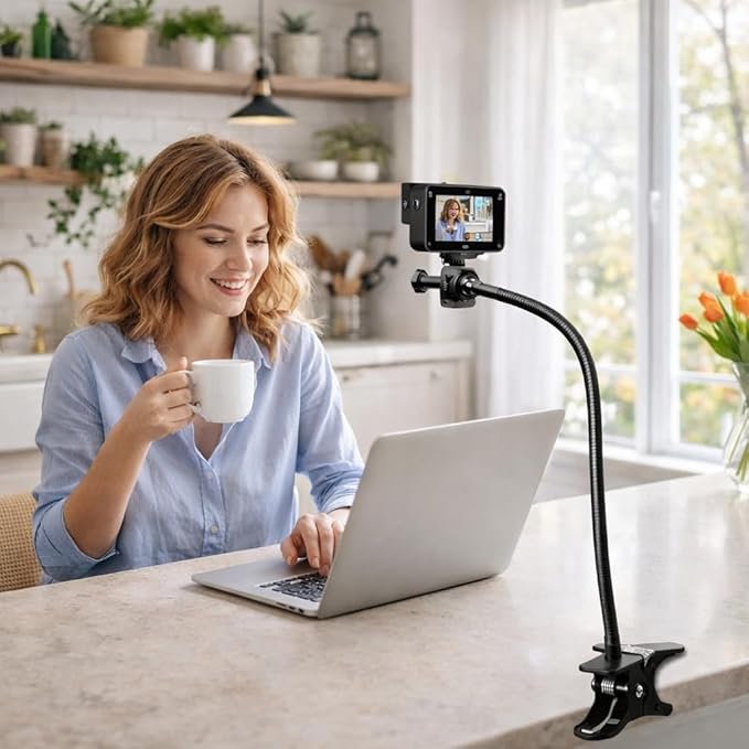 Universal 25 Inch Webcam Stand, Flexible Desk Mount Clamp Gooseneck Stand for Webcam, Camera, Microphone with 1/4" Tread