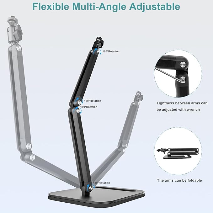 Desk Microphone Stand,Heavy-Duty Adjustable Mic Arm Desktop Microphone Mount,1/4" and 5/8" Screw Adapters,Max Load 3.3 lb,for Fifine/Shure/Pyle/AT2020/Razor/Rode/Blue Yeti & Snowball/Webcam Camera