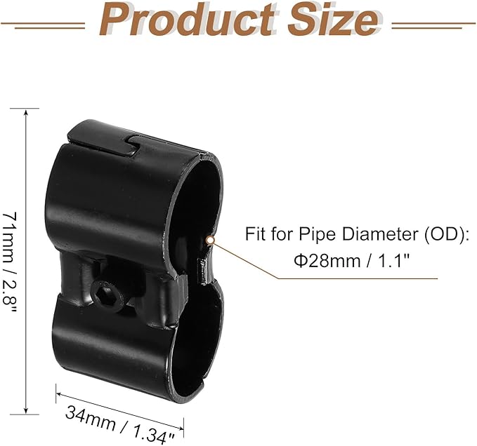 uxcell 2 Pcs Double Port Parallel Pipe Clamps, 1-1/8" Saddle Metal Connectors Corner Pipe Fittings End Rails Clamp with Screws for DIY Shelf Garden Support, Black