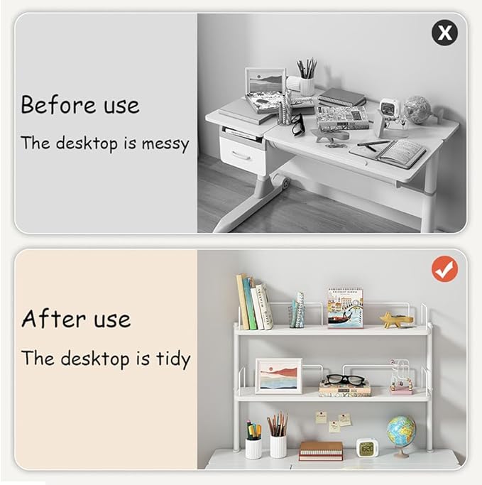Clamp on Desk Organizer Shelf,Clamp-on Above Desktop Storage Shelf,Versatile Desk Shelving Unit,Printer Stand,for Table Accessories, Gaming Devices,White-60 * 20 * 60cm/23.6 * 7.8 * 23.6in