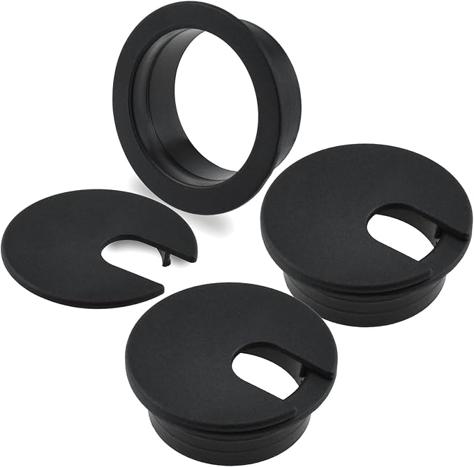 SDTC Tech 1-3/8 inch (35mm) Plastic Desk Cable Cord Hole Cover Grommet Office PC Desk Black Wire Organizer - 3 Pack