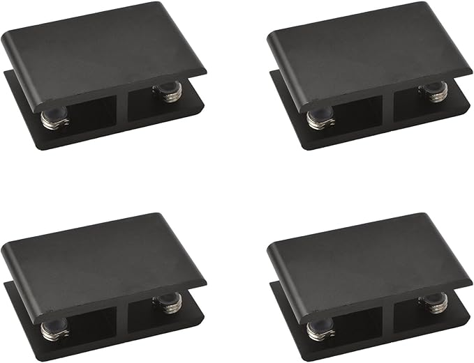 INCREWAY Glass Clamp, 4 Pack Adjustable Double Side Aluminum Alloy Glass Shelf Support Bracket, Clip Clamp Holder for 10-12mm Thickness, 180 Degrees, Black