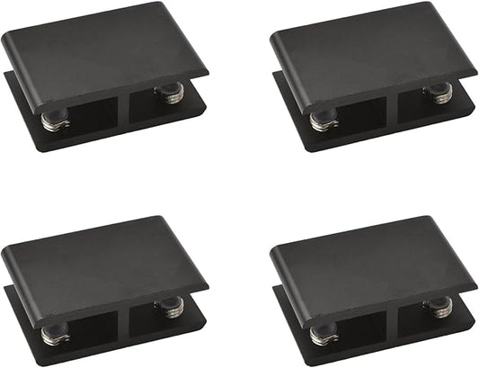 INCREWAY Glass Clamp, 4 Pack Adjustable Double Side Aluminum Alloy Glass Shelf Support Bracket, Clip Clamp Holder for 10-12mm Thickness, 180 Degrees, Black