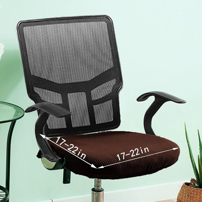 Sunnyway Stretchable Office Chair Seat Cover, Elastic Chair Slipcover with Tie Straps, Dining Chair Slipcover Machine Washable, Fits Seat Size 17.7"-21.7" (Mocha)