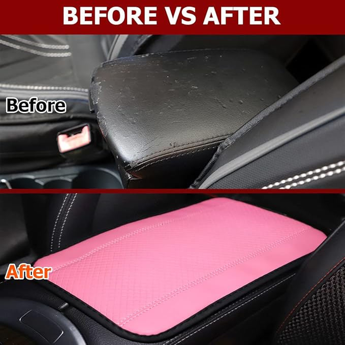 8sanlione Car Armrest Storage Box Mat, Fiber Leather Car Center Console Cover, Car Armrest Seat Box Cover Accessories Interior Protection for Most Vehicle, SUV, Truck, Car (Pink)