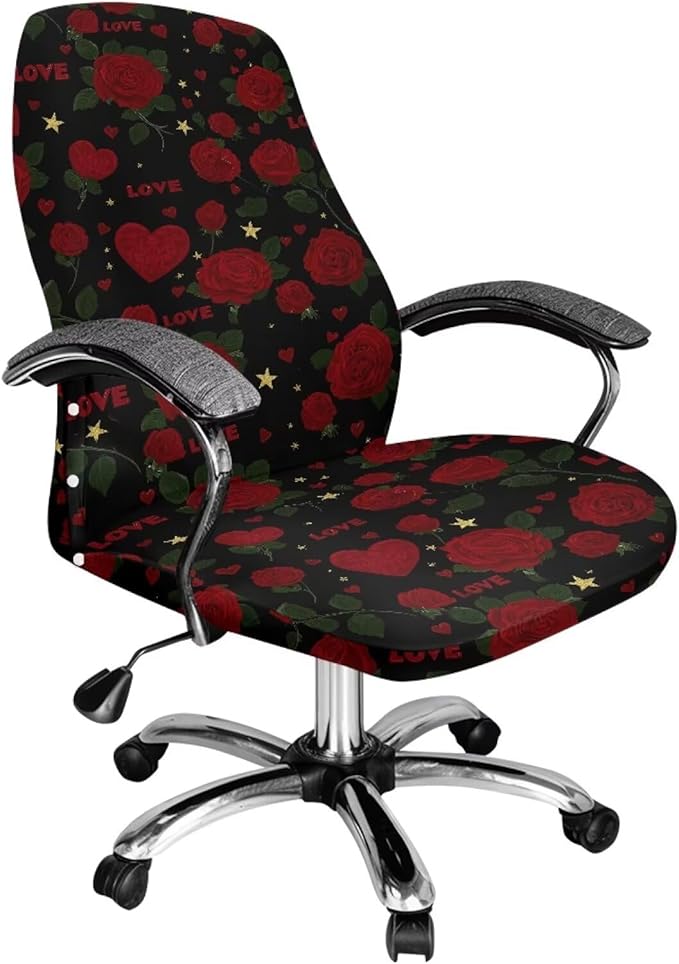 Talayituse Rose Heart Star Print Office Chair Covers, Stretch Computer Chair Cover Universal Boss Chairs Covers Modern Simplism Style High Back Chairs Slipcover Valentine's Day Decor, Small