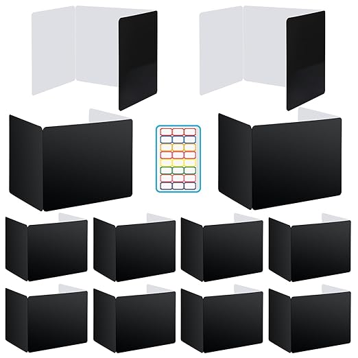 EARTHSON 12 Pcs Desk Dividers for Students, Coated Paper Privacy Shields Folder for Students, Privacy Folders for Students Desks, Test Divider Classroom Teacher Supplies Office Home, Black