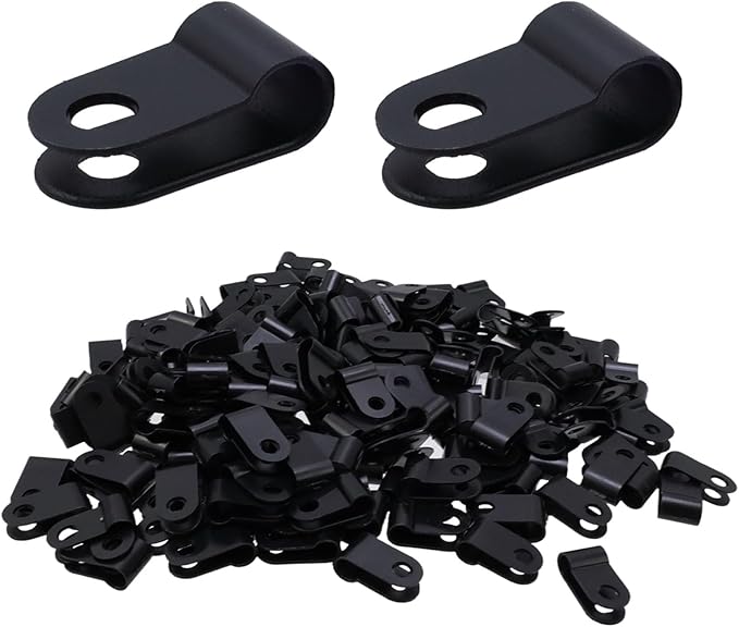 Antrader 1/5 Inch Rope Light Clips with Stainless Steel Screws,200Pcs Nylon Screw Mounting Cord Fastener Clips for 1/5 Inch Diameter Wire Management,Black